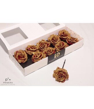 AD Gold coloured silk wax roses with glitter | Per 10 pieces