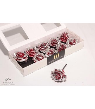 AD Red silver silk wax roses Red Blush | Per 10 pieces