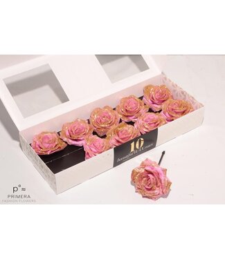 AD Pink silk wax roses with gold glitter | Per 10 pieces