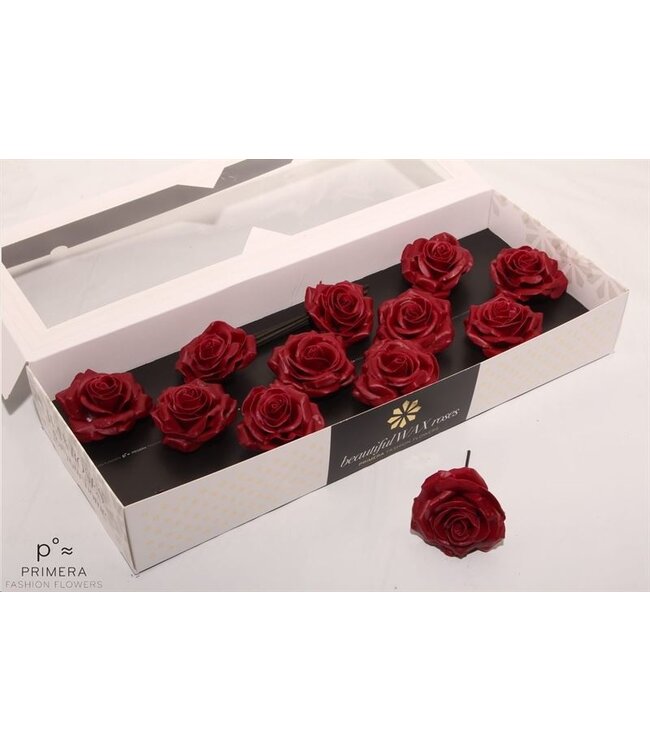 Bordeaux red silk wax roses | Size M | 12 pieces per box | Available to order per box