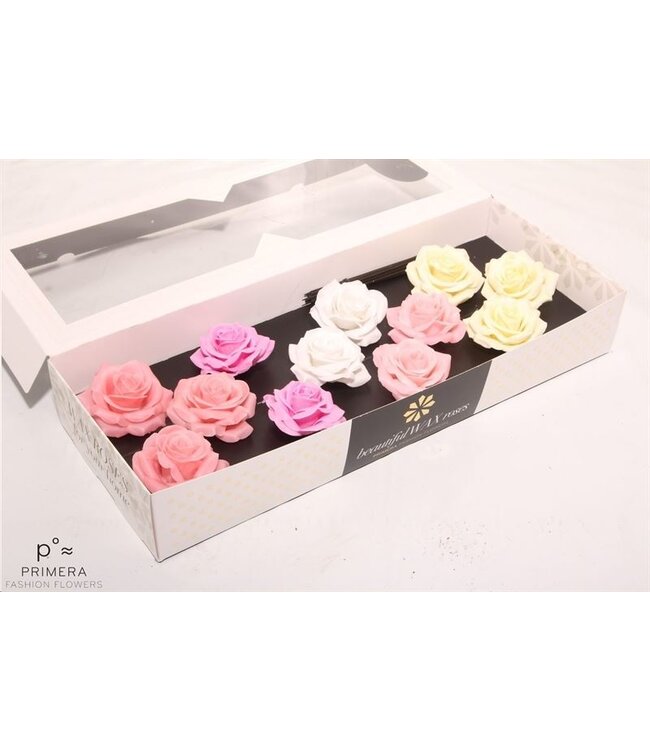 Mixed pink pastel silk wax roses | Size M | 12 pieces per box | Per box to order