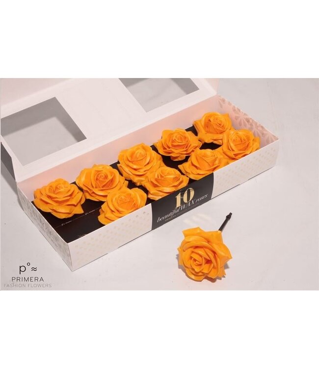 Roses en cire de soie couleur ocre | 10 pièces par boîte | À commander par boîte