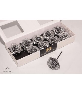 AD Silver-coloured silk wax roses | Per 10 pieces