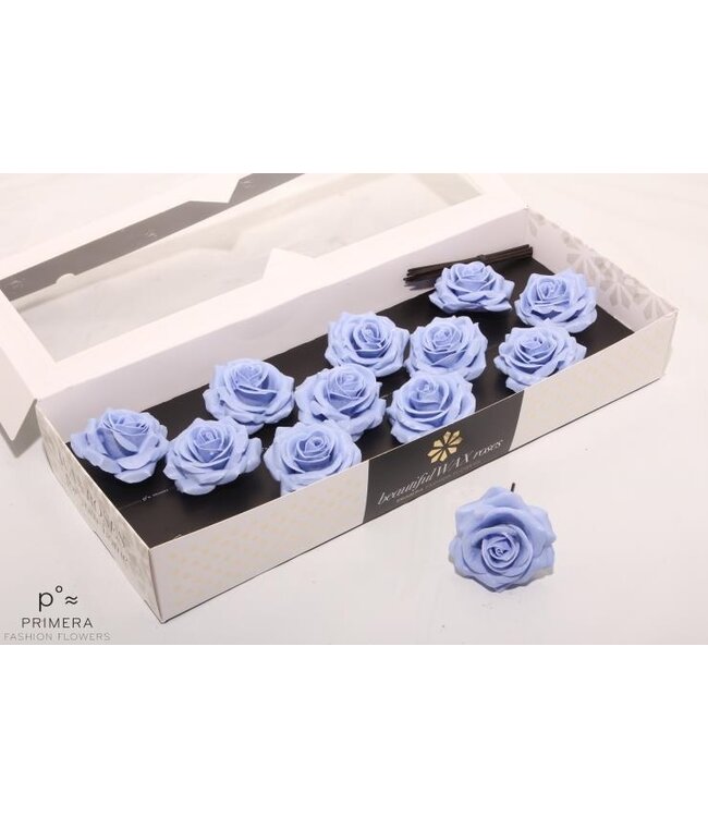 Blue denim silk wax roses | Size M | 12 pieces per box | Available to order per box