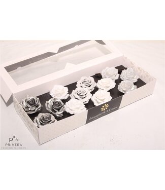 AD Mixed white and silver-coloured silk wax roses | Size M | Per 12 pieces
