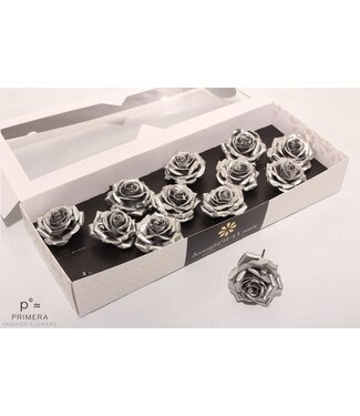 AD Silver-coloured silk wax roses | Size M | Per 12 pieces