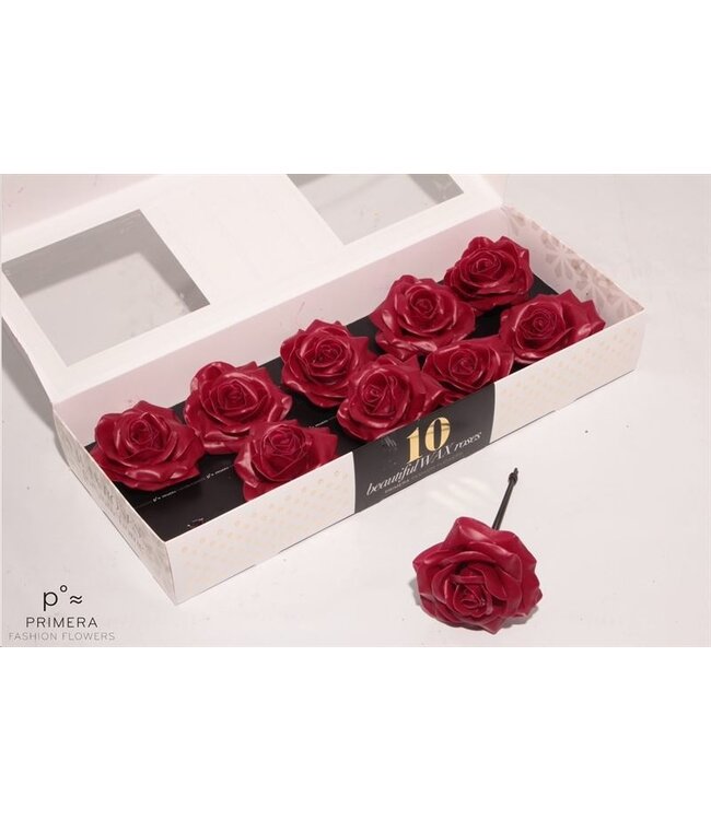 Bordeaux red silk wax roses | 10 pieces per box | Available to order per box