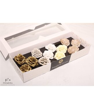 AD Mixed metallic coloured silk wax roses | Size M | Per 12 pieces