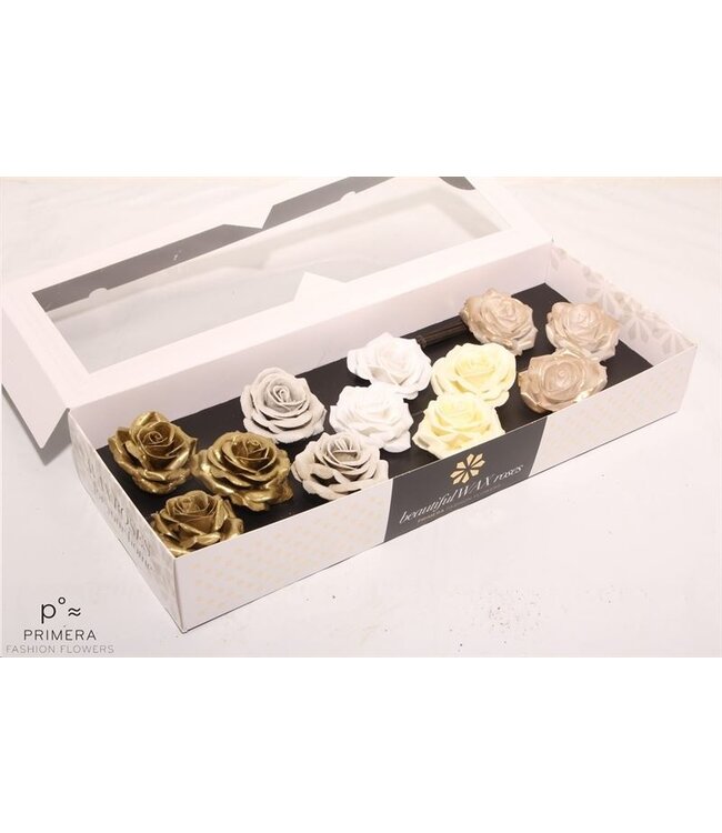 Mixed metallic coloured silk wax roses | Size M | 12 pieces per box | Order per box