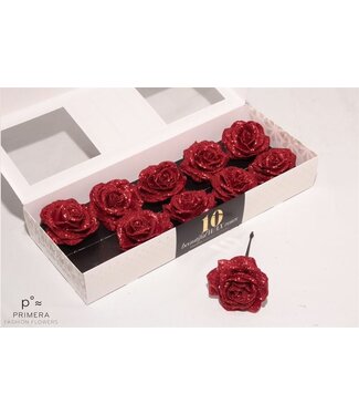 AD Red silk wax roses with glitter | Per 10 pieces