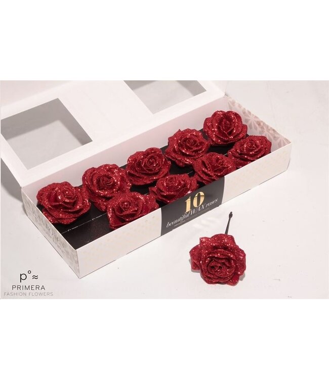 Red silk wax roses with glitter | 10 pieces per box | Order per box