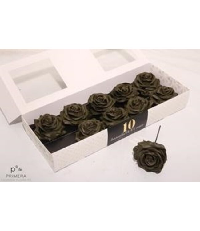 Olive green silk wax roses | 10 pieces per box | Available to order per box