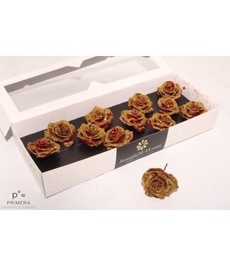 AD Red silk wax roses with golden glitter | Size M | Per 12 pieces