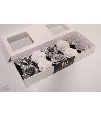 AD Mixed white and silver-coloured silk wax roses | Per 10 pieces