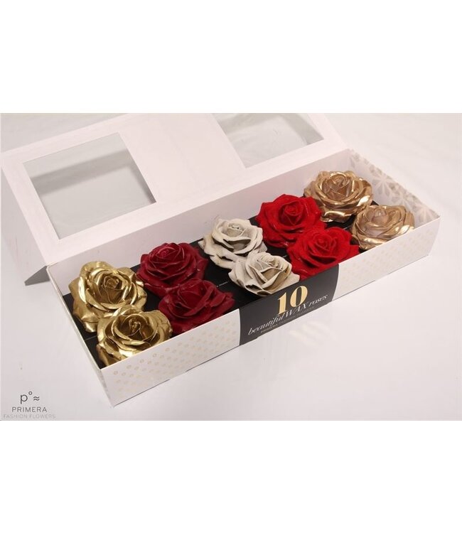 Mixed red and gold silk wax roses | 10 pieces per box | Available to order per box