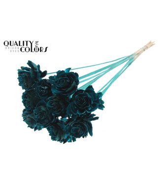 QC Shola Cabbage Rose 6cm on stem Turquoise ( x 50 )