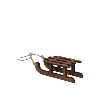 4A Kerst Deco hanger slee hout 9cm x4 | Per stuk