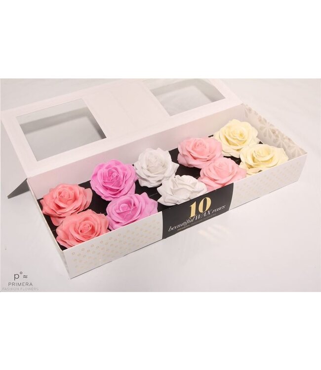Roses en cire de soie rose pastel mélangées | Commandez par 10 pièces