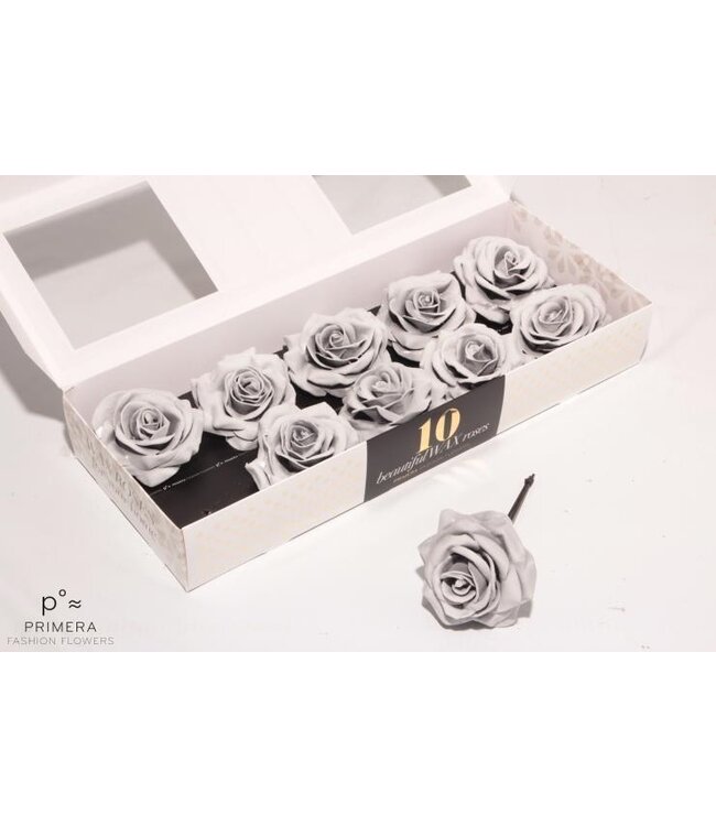 Roses en cire de soie argentées cristal | Commande par 10 pièces