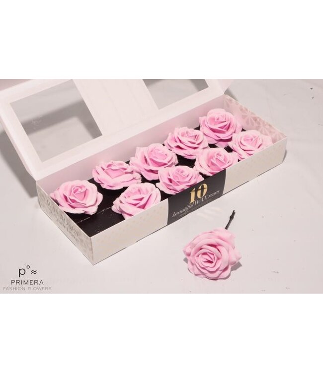 Roses en cire de soie rose cristal | Commandable par 10 pièces