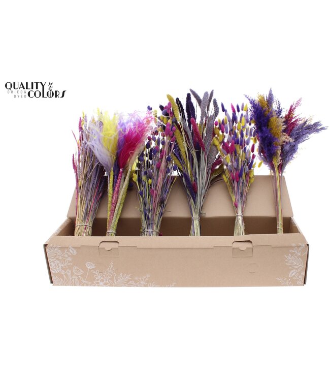 Lila, gelb, Milka bunte Trockenblumenmischung | Länge 60 Zentimeter | Mischung aus 6 Bündeln