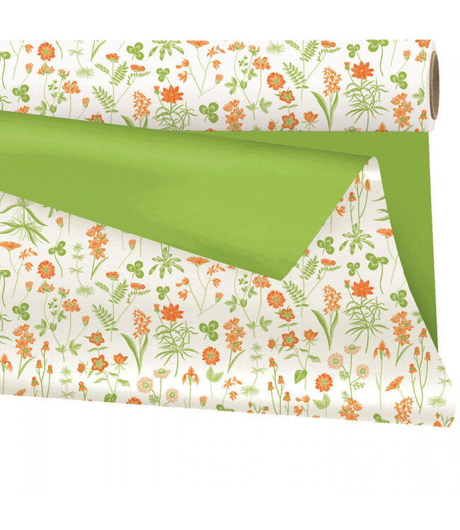 Matte green with flowers duo foil on roll | 80 centimetres wide | Length 25 metres | Available to order per piece