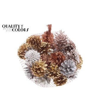 QC Pine cone | Gewicht 500 gram r in net Metallic Mix | Per 4 stuks