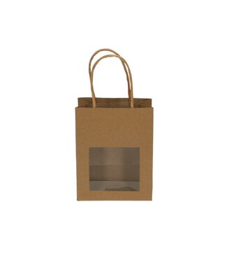 4A Sacs cadeaux bruns avec fenêtre | Dimensions 6 x 11 x 14 centimètres | Par 25 pièces