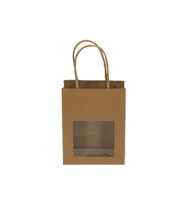 Brown gift bags with window | Size 6 x 11 x 14 centimetres | Available to order in sets of 25