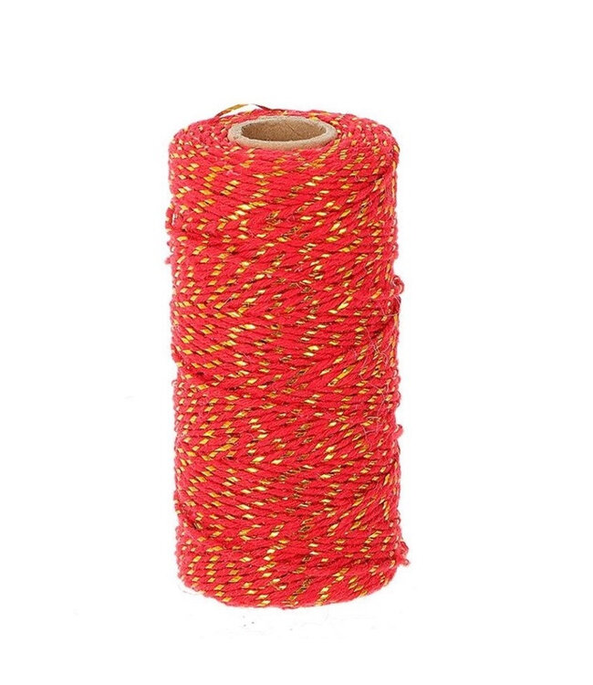 Rood goudkleurig katoendraad | Dikte 2 millimeter | Lengte 100 meter | Per stuk te bestellen