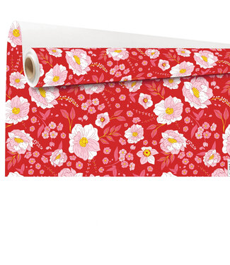 4A Rolle rotes Blumenmusterpapier Olga | 80 Zentimeter breit | Länge 40 Meter | Pro Stück