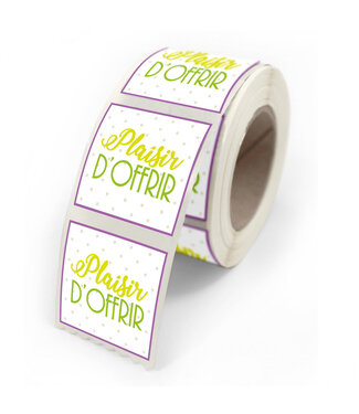 4A Mixed colours sticker label with French text “Plaisir d’offrir” | Width 40 millimetres | Height 35 millimetres | Per 500 pieces