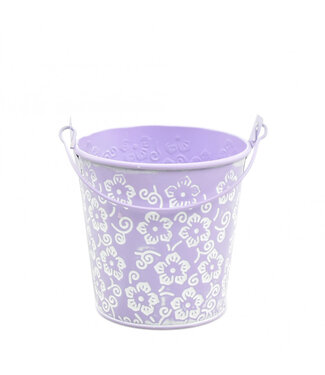 4A Lila Zinktopf mit Blumenmuster | Durchmesser 10,5 Zentimeter | Höhe 10,5 Zentimeter | Pro 20 Stück