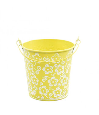 4A Gelber Zinkeimer mit Blumenmuster | Durchmesser 10,5 Zentimeter | Höhe 10,5 Zentimeter | Pro 20 Stück