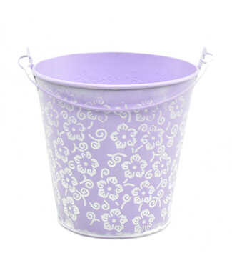 4A Lila Zinktopf mit Blumenmuster | Durchmesser 13,5 Zentimeter | Höhe 13 Zentimeter | Pro 12 Stück