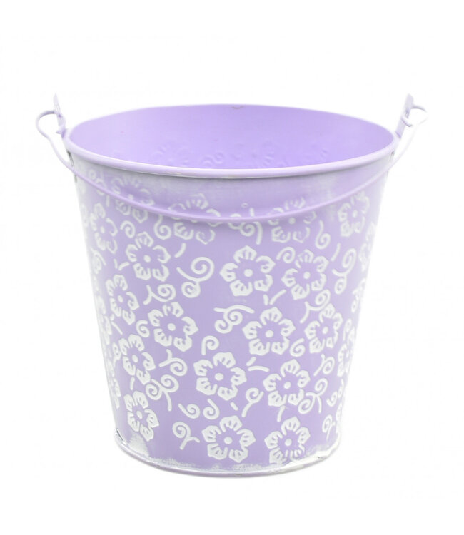 Lila Zinktopf mit Blumenmuster | Durchmesser 13,5 Zentimeter | Höhe 13 Zentimeter | Bestellbar pro 12 Stück