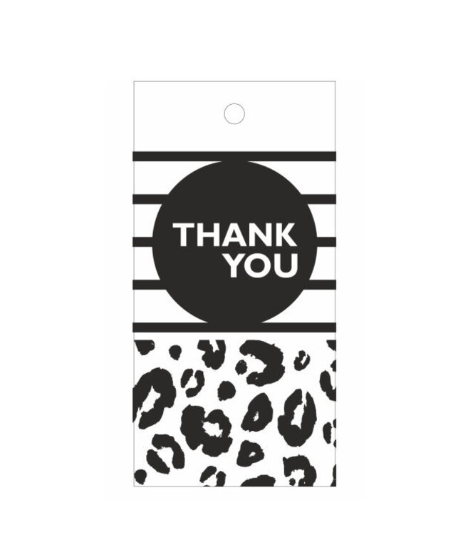 Black with white letters Thank You label | Dimensions 5 x 10 centimetres | 20 labels per pack | Available to order individually