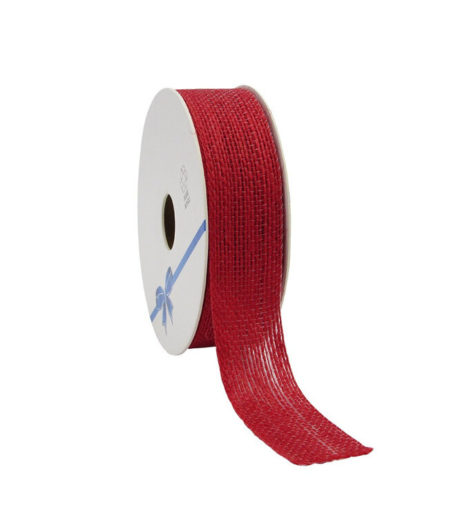Rood jute lint | 25 millimeter breed | Lengte 10 meter | Per stuk te bestellen