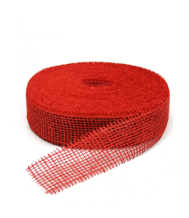 Rotes Juteband | 50 Millimeter breit | Länge 40 Meter | Pro Stück bestellbar