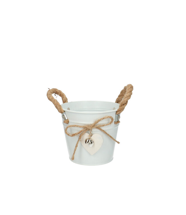 Pot en zinc blanc de Saint-Valentin avec cœurs | Diamètre 13 centimètres | Hauteur 11,5 centimètres | Commande par 10 pièces
