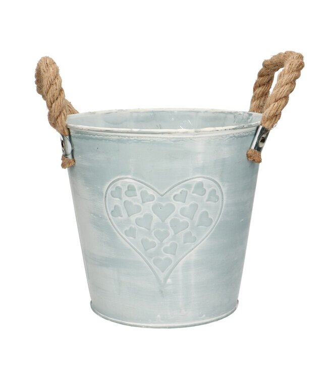 Metallic-coloured zinc Valentine Max pot with hearts | Diameter 16 centimetres | Height 15 centimetres | Available to order in sets of 10