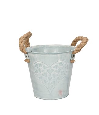 4A Metallfarbener Zink-Valentinstag-Max-Topf mit Herzen | Durchmesser 13 Zentimeter | Höhe 12 Zentimeter | Pro 10 Stück