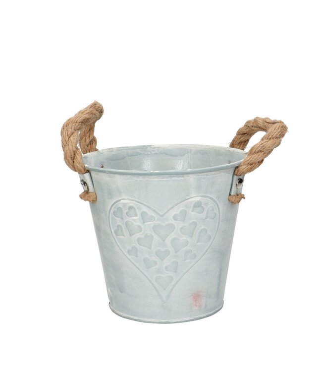 Metaalkleurige zinken Valentijn Max pot met hartjes | Diameter 13 centimeter | Hoogte 12 centimeter  | Per 10 stuks te bestellen