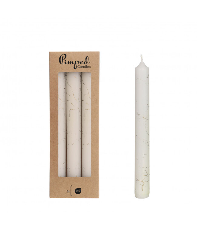 Weiße Marmor-Kerze | Durchmesser 2,2 Zentimeter | Länge 20 Zentimeter | 3 Kerzen pro Verpackung | Einzelstück bestellbar