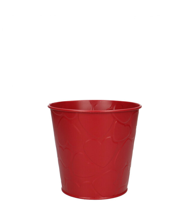 Roter Zink-Valentinstopf mit Herzen | Durchmesser 13 Zentimeter | Höhe 12 Zentimeter | In 10er-Stückzahl bestellbar