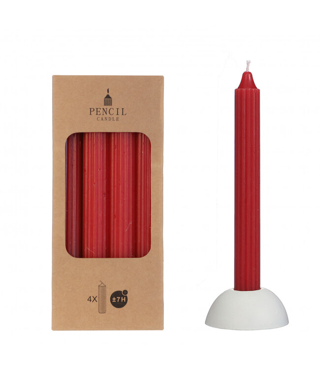 Red pencil candle | Diameter 2.2 centimetres | Length 20 centimetres | 4 candles per pack | Available individually