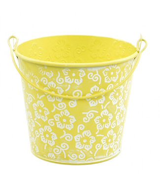 4A Gelber Zinkeimer mit Blumenmuster | Durchmesser 13,5 Zentimeter | Höhe 13 Zentimeter | Pro 12 Stück
