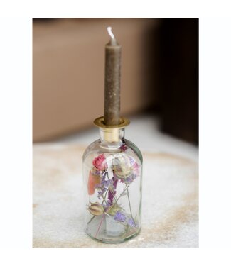 MyFlowers Rosa und lila getrocknete Blumen in Glas-Kerzenhalter | Höhe 16 Zentimeter | Pro Stück