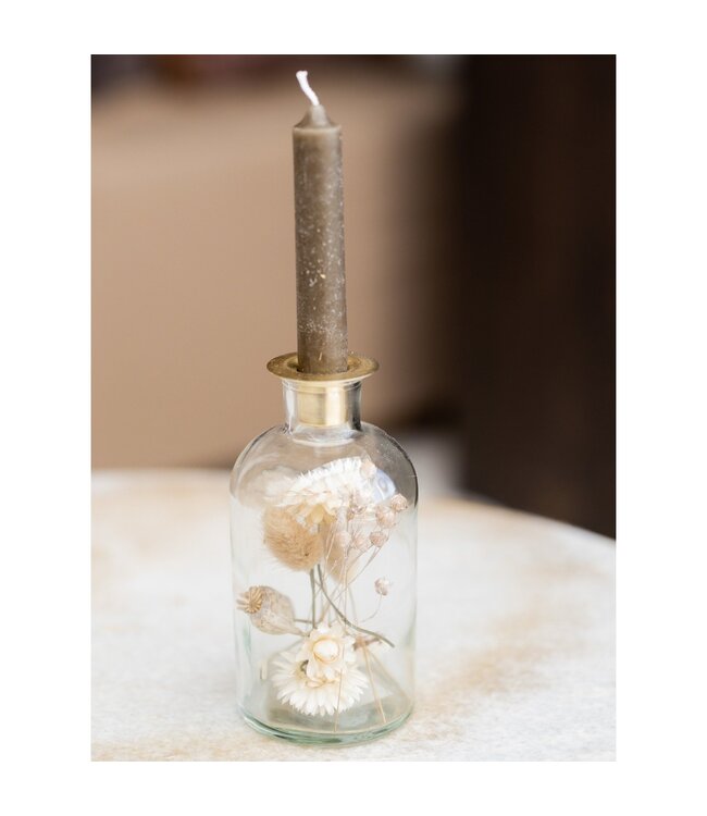 Fleurs blanches séchées dans un bougeoir en verre | Hauteur 16 centimètres | Commande par pièce