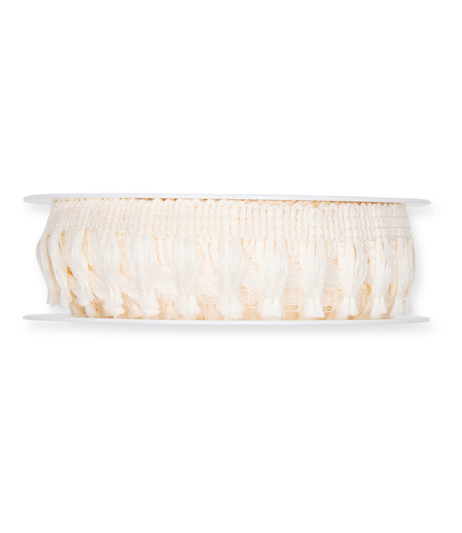 Cream-coloured Fringe ribbon | 25 millimetres wide | Length 7 metres | Available per piece
